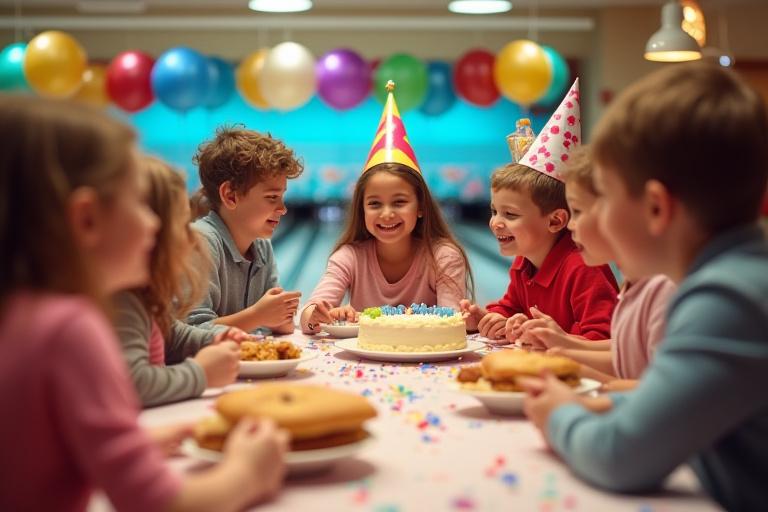 Kinder feiern einen Geburtstag an einem dekorierten Tisch